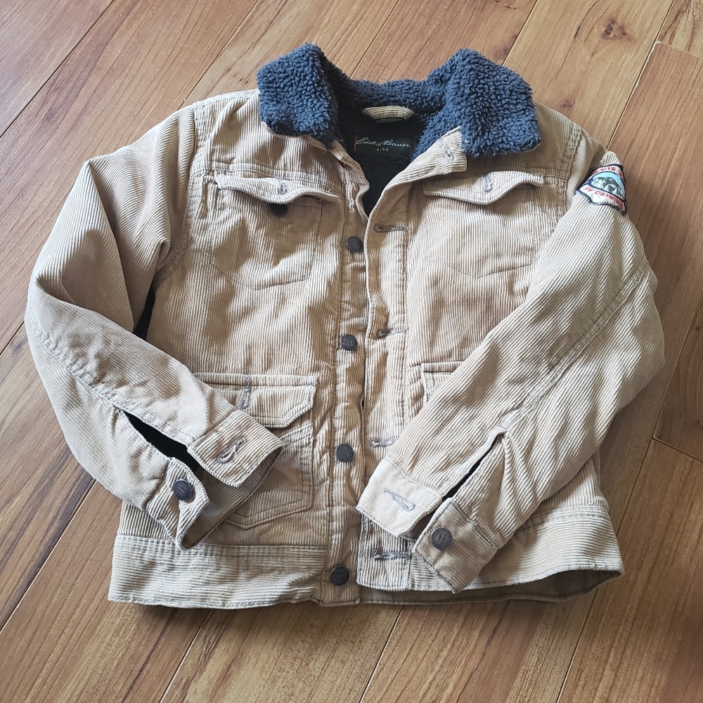 Kids Tan Corduroy Jacket with Faux Fur Collar